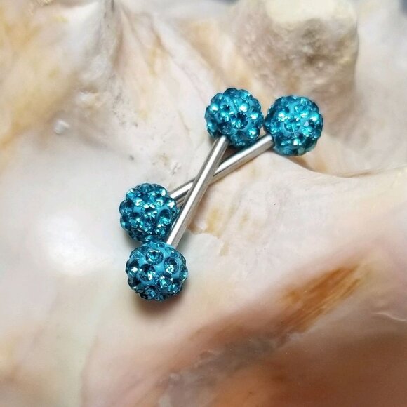 PAIR aqua Ferido ball ends nipple bars 14G disco NWT externally threaded - Picture 1 of 2